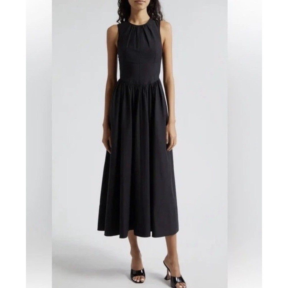 Cinq à Sept Benita Dress Tie Back Empire Waist Black Midi Cocktail Zip Womens 12 - Picture 12 of 12